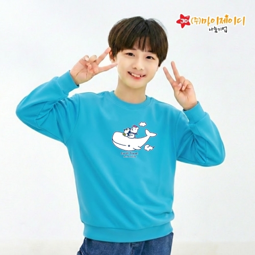 국산 고급 특양면 맨투맨 긴팔 티셔츠_환경캠페인 하늘고래항공사(아동성인)