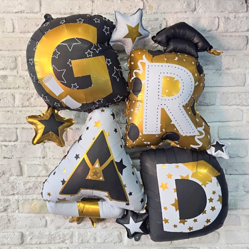 [파티붕붕] 럭셔리 골드블랙 GRAD 은박풍선 / 중학교 졸업 은박풍선 졸업식 축하 파티 이벤트 풍선 장식 소품