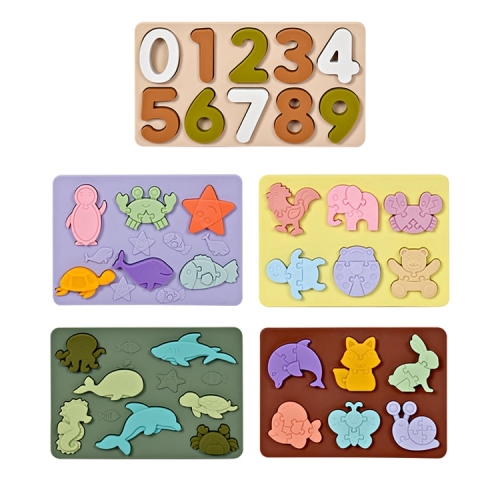 안전완구 두뇌발달 소근육 발달 교육용 해양동물 숲속동물 숫자놀이 실리콘 퍼즐5종(35p)바구니증정