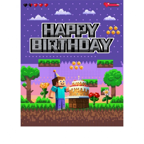 [파티붕붕] D6139 현수막 / 마인크래프트 생일 현수막 남아 블럭파티 플랜카드