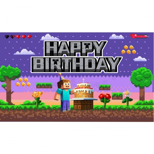 [파티붕붕] D6139 현수막 / 마인크래프트 생일 현수막 남아 블럭파티 플랜카드