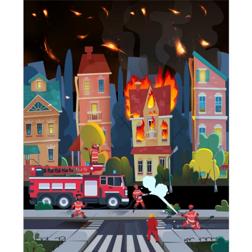 [파티붕붕] D3142 소방서 현수막 / 어린이집 유치원 역할놀이 현수막 소방차 건물화재 배경 플랜카드