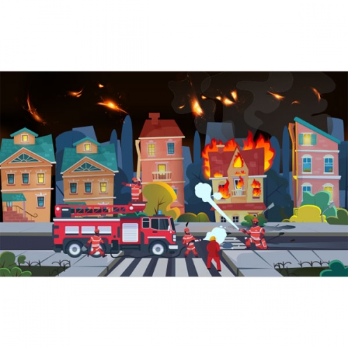 [파티붕붕] D3142 소방서 현수막 / 어린이집 유치원 역할놀이 현수막 소방차 건물화재 배경 플랜카드