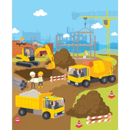 [파티붕붕] D3079 공사장 현수막 / 포크레인 현수막 유치원 어린이집 직업체험 놀이 포토존