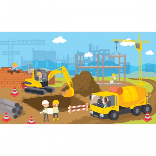 [파티붕붕] D3079 공사장 현수막 / 포크레인 현수막 유치원 어린이집 직업체험 놀이 포토존