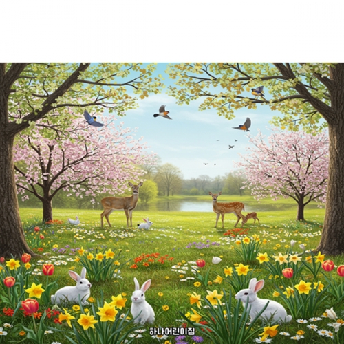 [파티붕붕] D6894 봄풍경 현수막 / 유치원 어린이집 봄 배경 현수막 봄나들이 포토존 제작