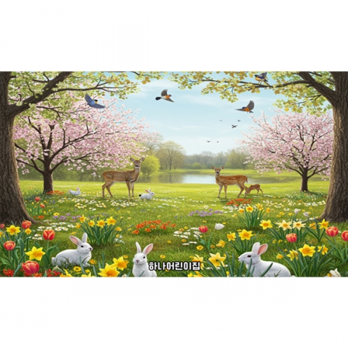 [파티붕붕] D6894 봄풍경 현수막 / 유치원 어린이집 봄 배경 현수막 봄나들이 포토존 제작