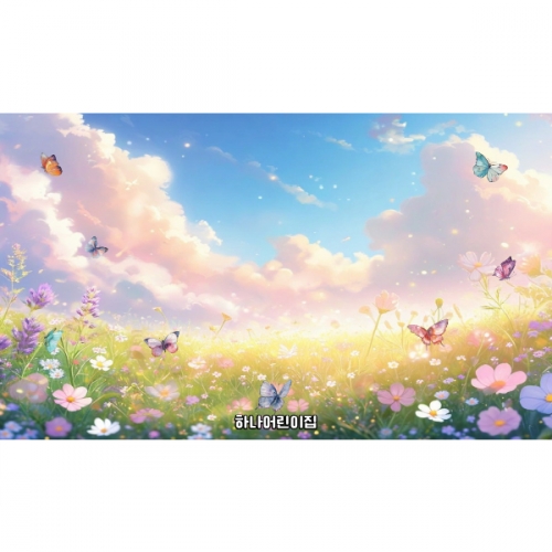 [파티붕붕] D6895 봄하늘 현수막 / 어린이집 봄 현수막 유치원 코스모스 나비 포토존