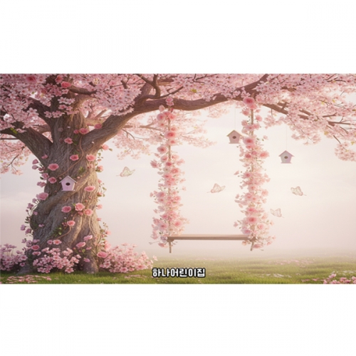 [파티붕붕] D6897 벚꽃 그네 현수막 / 어린이집 봄배경 현수막 유치원 봄 포토존 제작