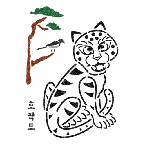 우돌아트 스텐실 도안 4450 우리나라 전통 민화도안 호작도 까치와호랑이