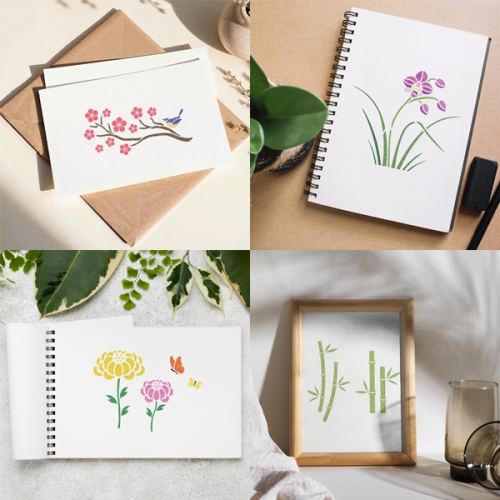 우돌아트 스텐실 도안 2404 우리나라 전통 사군자 4종세트 (중)