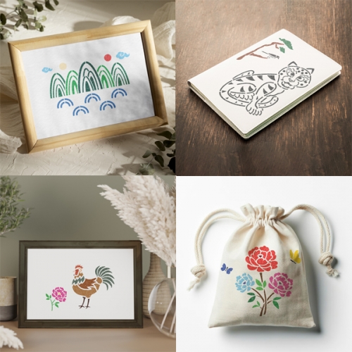 우돌아트 스텐실 도안 2405 우리나라 전통 민화 4종세트 (중)