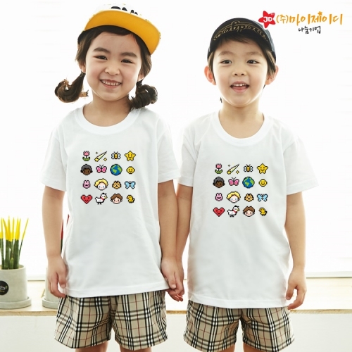 국산 순면 아트 티셔츠 면티 원복 반티 반팔 픽셀 프렌즈