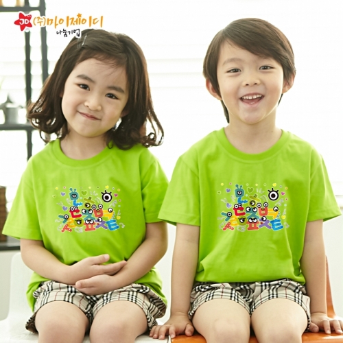 국산 순면 아트 티셔츠 면티 원복 반티 반팔 와글와글 한글