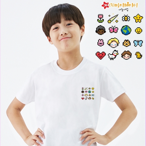 국산 순면 아트 티셔츠 면티 원복 반티 반팔 픽셀 프렌즈(심플)