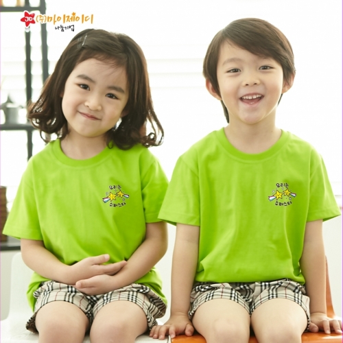 국산 순면 아트 티셔츠 면티 원복 반티 반팔 픽셀 프렌즈(심플)