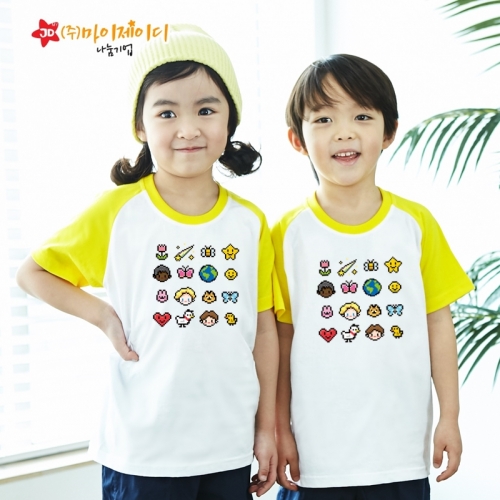 국산 순면 나그랑 반팔 티셔츠 픽셀 프렌즈