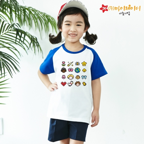 국산 순면 나그랑 반팔 티셔츠 픽셀 프렌즈